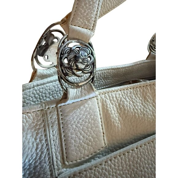 Brighton Cream Pebbled Leather Shoulder Tote Bag With Floral Metal Accents - Picture 5 of 12